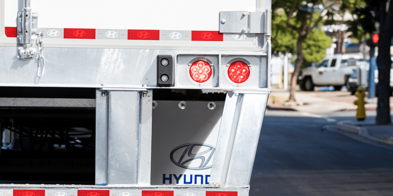 close up rear view of Hyundai Translead truck